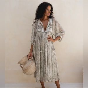 Daughters of India Diya Midi Dress ~ Pistachio Large